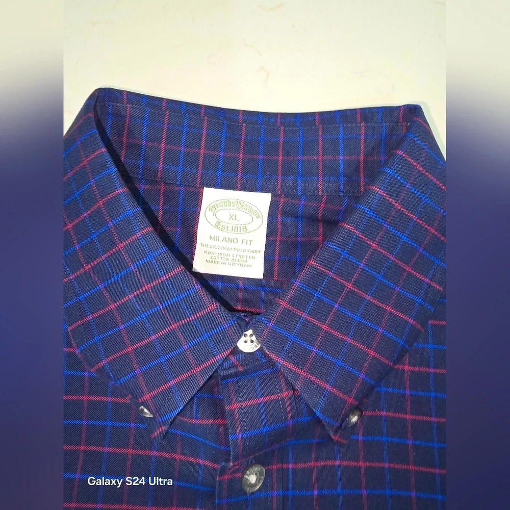 NWOT Brooks Brothers MILANO‎ Non-Iron Stretch Plaid Long Sleeve Butyon Down XL